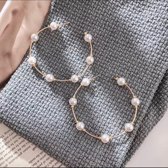 Pearl Hoop Earrings - Picture 1 of 2
